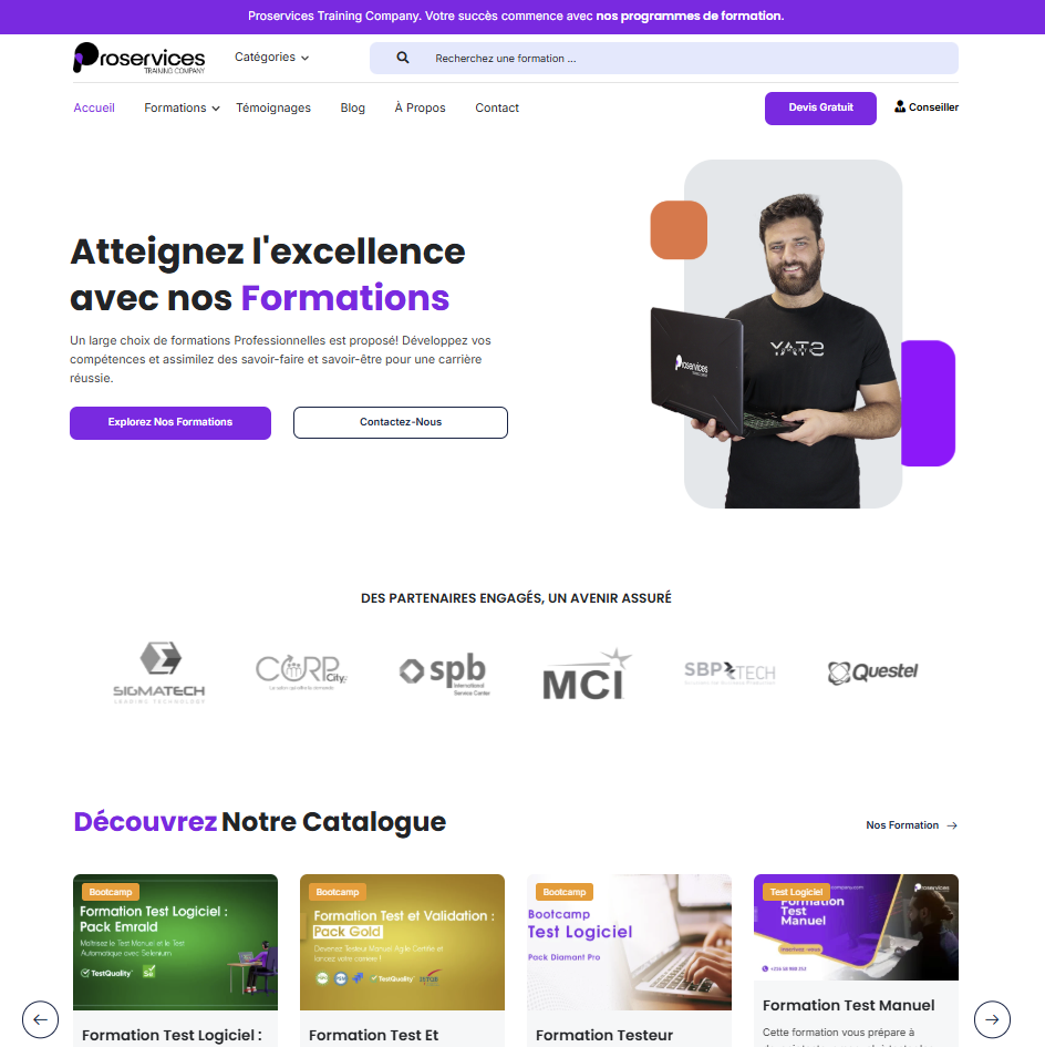 site Proservices Training Company développé par THYMSYS